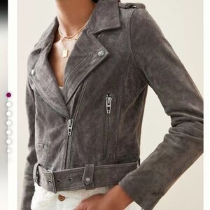 Women's Gray Suede Biker Jacket